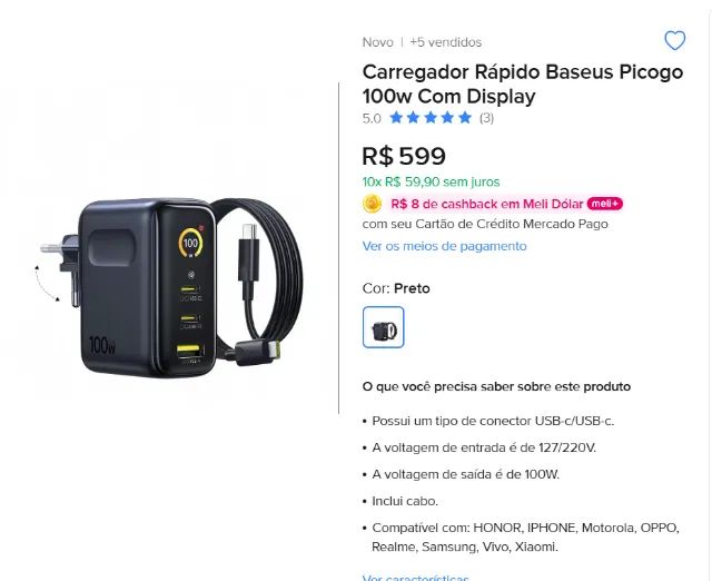 Carregador Baseus Picogo 100W - Foto 2