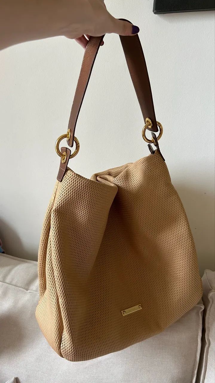 Bolsa luz da lua cor bege em couro - Foto 4