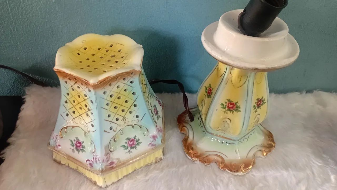 Abajur ponto de luz década de 40  em porcelana esmaltada - Foto 5