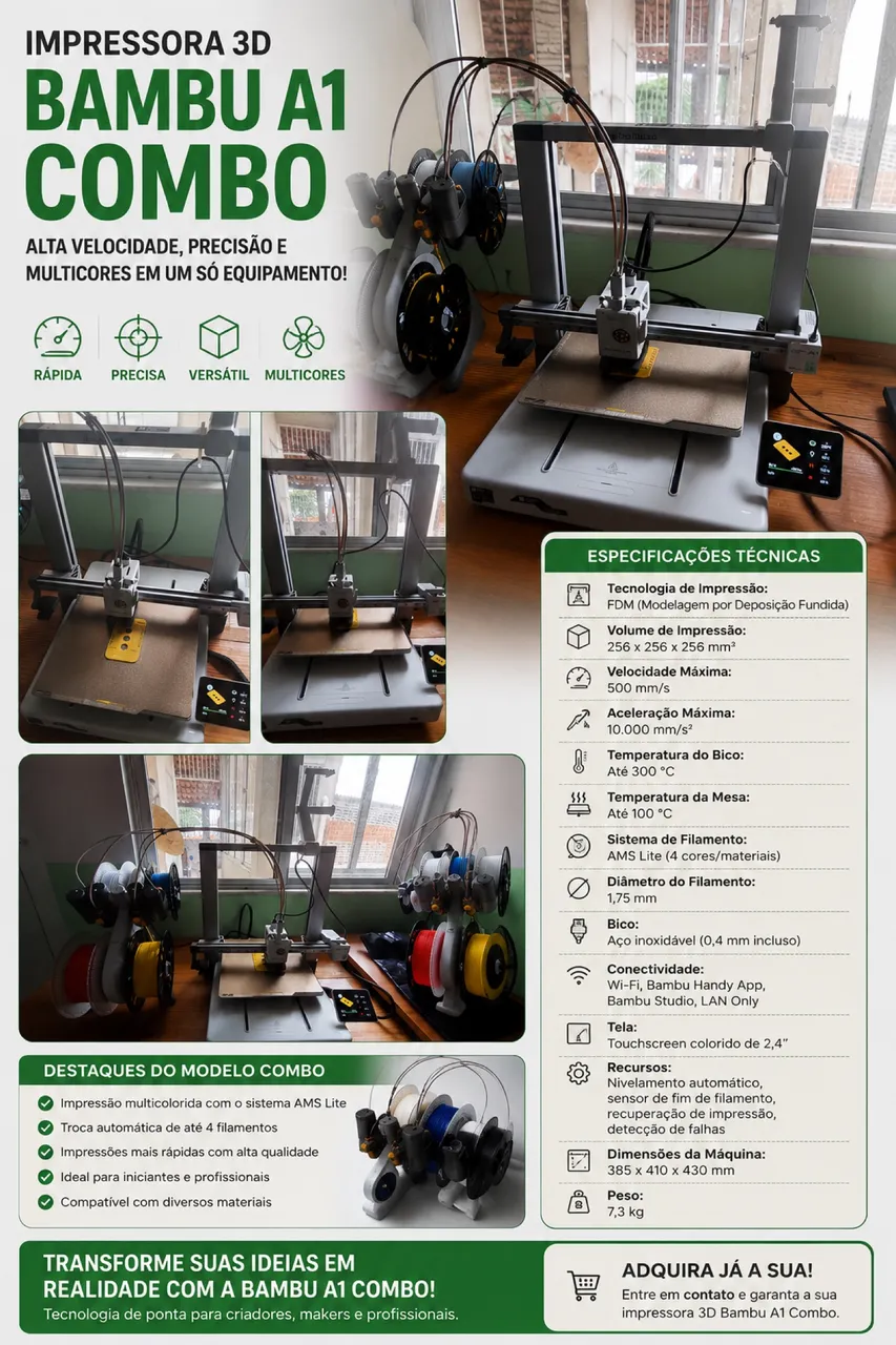 Bambu lab A1 COMBO com AMS - Lacrada - Periféricos e Acessórios de