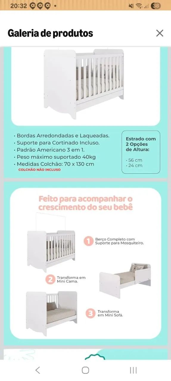 Berço padrão americano + colchão de espuma - Foto 2