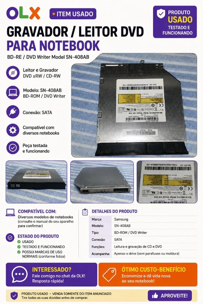 Drive Gravador DVD Notebook Samsung Original