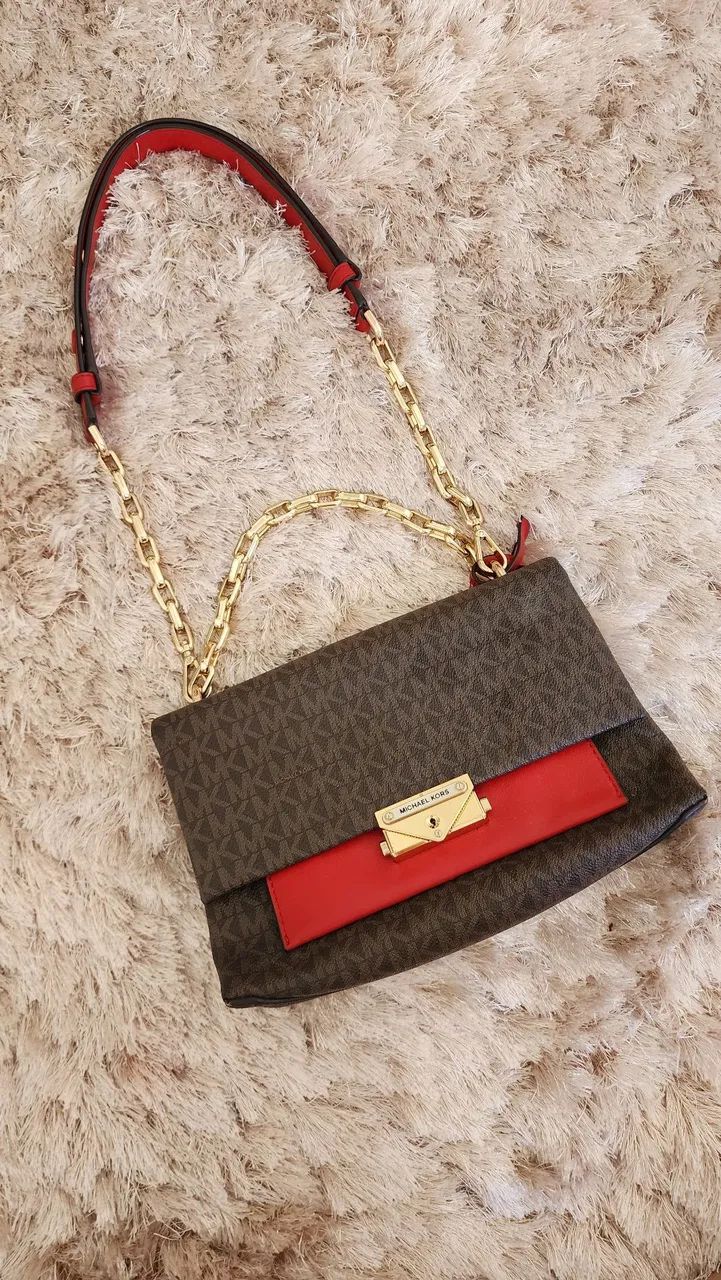 Bolsa Michael Kors Cece Média Vermelha e Marrom 100% Original