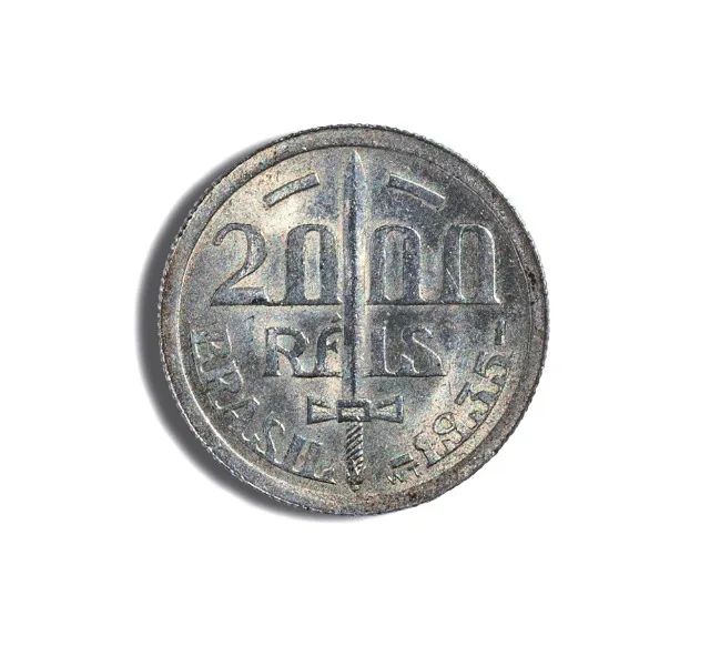 Moeda de 2000 Réis Brasileiros - SOB Excelente. 50% Prata. Ano 1935