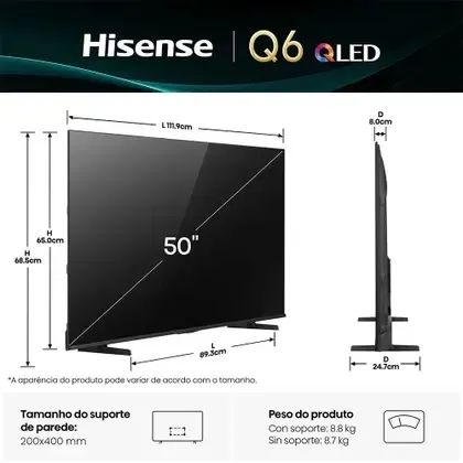 Smart TV Hisense 50 polegadas QLED 4K 50Q6QV com Dolby Vision Dolby Atmos HDR10 WiFi - Foto 5
