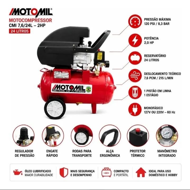 Compressor de ar MOTOMIL 24L para HOJE!! - Foto 5
