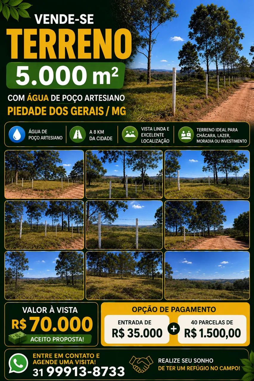 Terreno de 5.000 m2 em Piedade dos Gerais MG