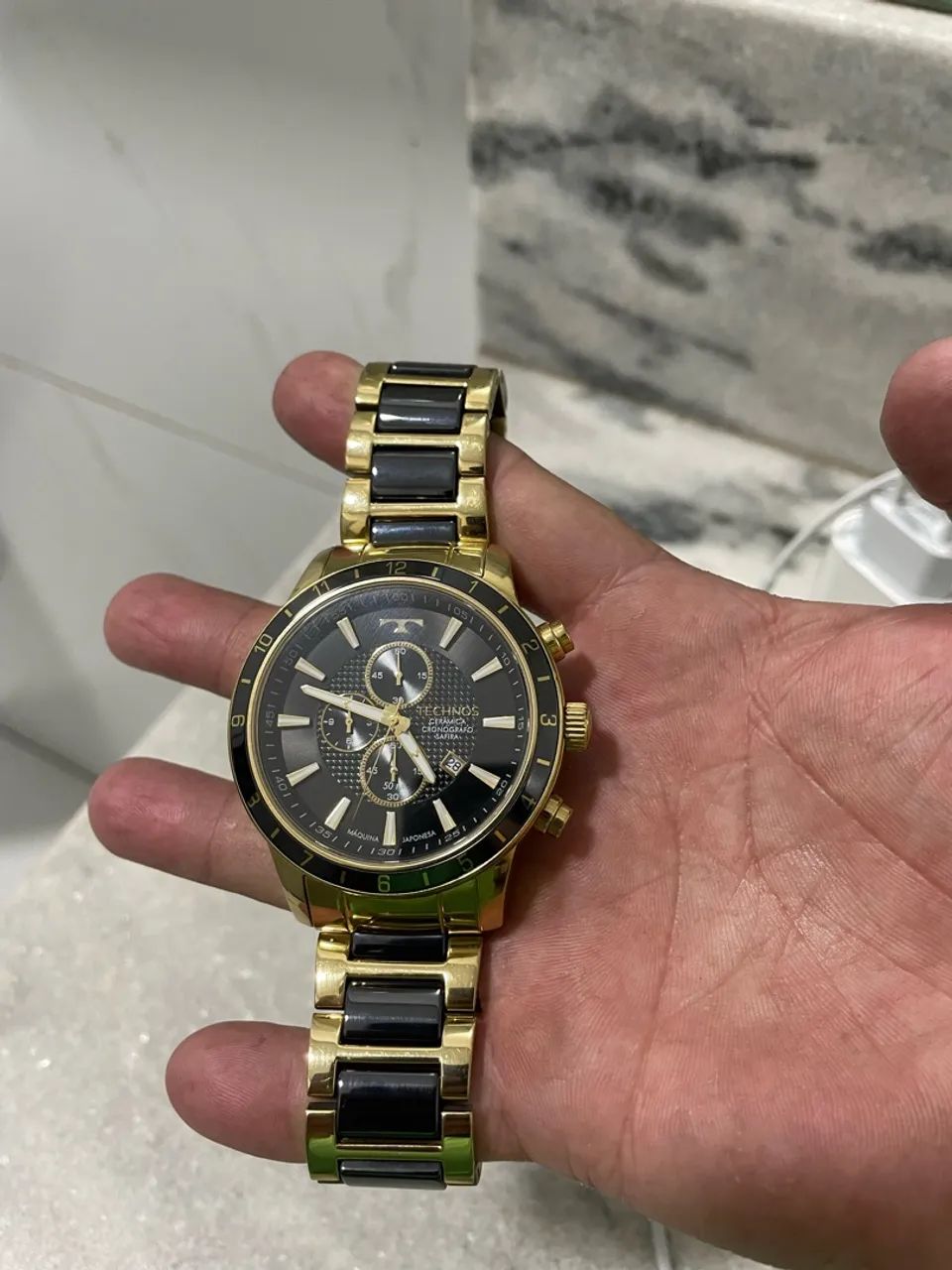 Relógio technos Ceramica cronografico SAFIRA dourado  - Foto 2