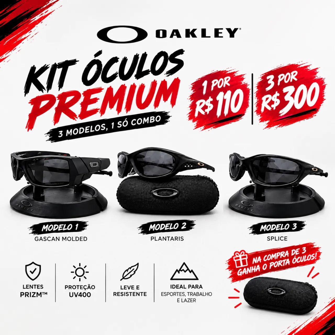 ÓCULOS OAKLEY: 1 R$110 | 3 R$300