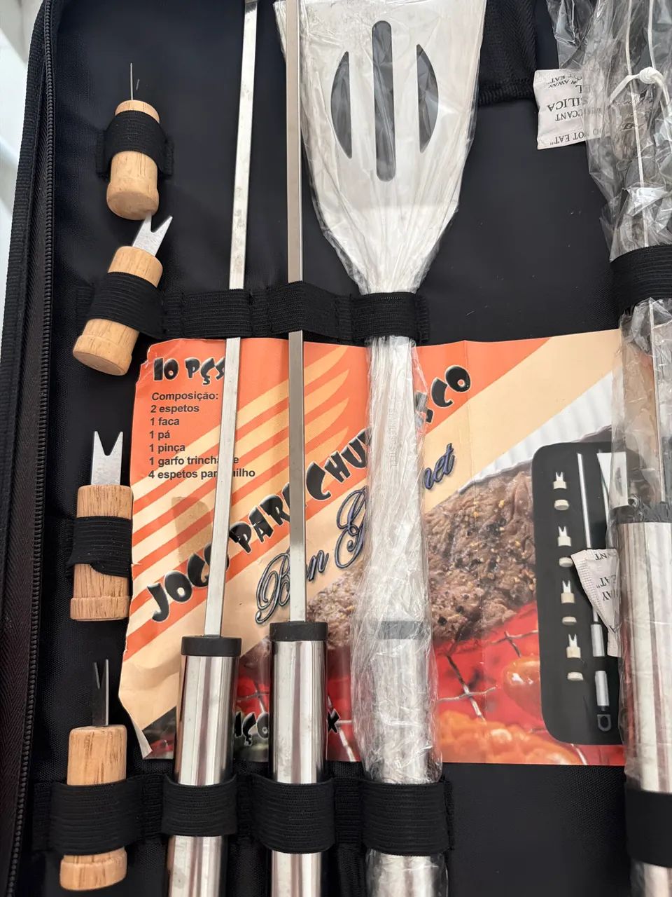 Conjunto para Churrasco 10 Peças com Estojo - Novo - Foto 3