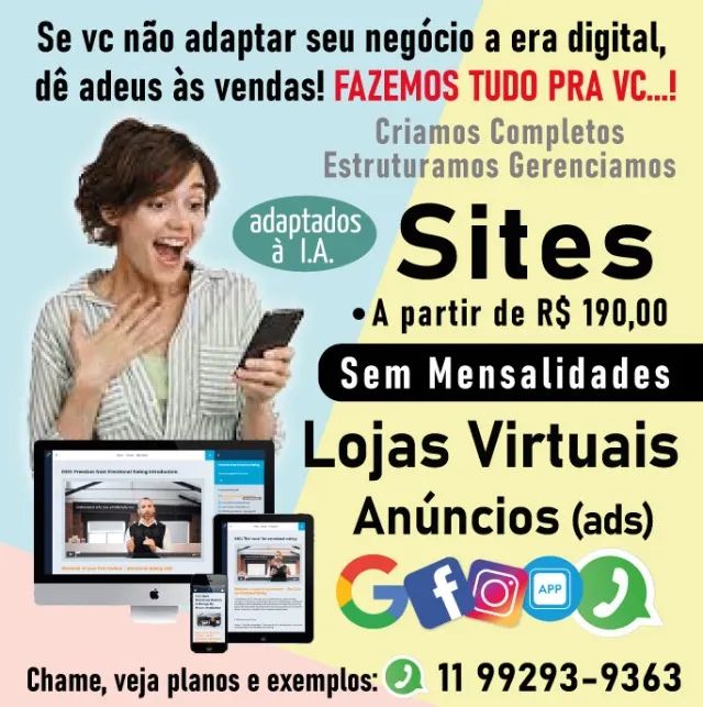 SEU SITE PRÓPRIO COMPLETO COM GOOGLE IN WHATSAPP HOSPEDAGEM JÁ  NA WEB E SEM MENSALIDADES