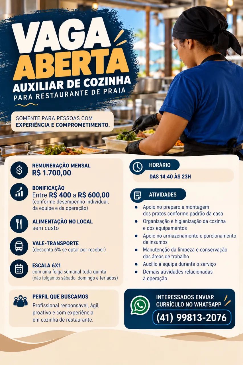 VAGA ABERTA - AUXILIAR DE COZINHA