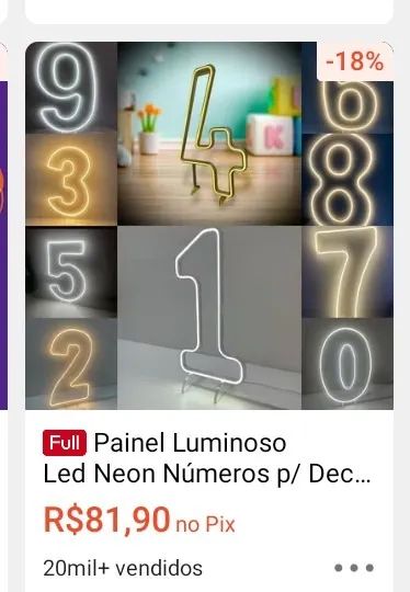 Número 6 em led para decoração 