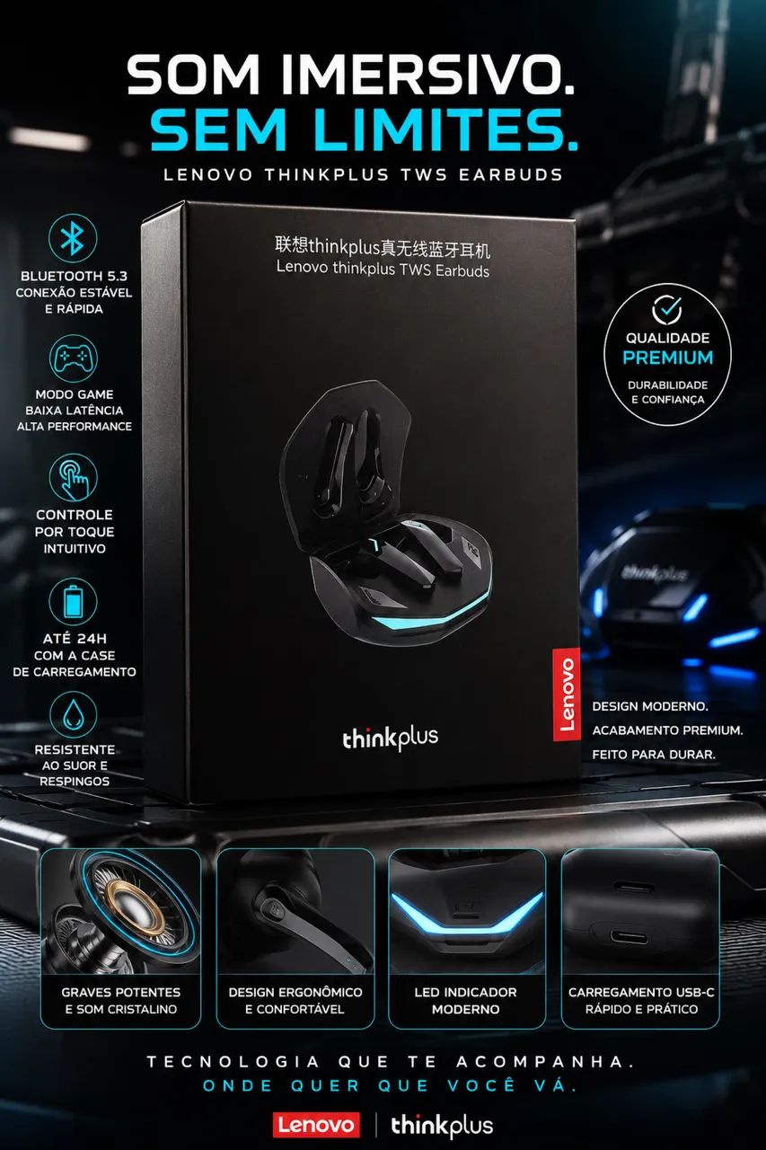 Fone Bluetooth Lenovo thinkplus
