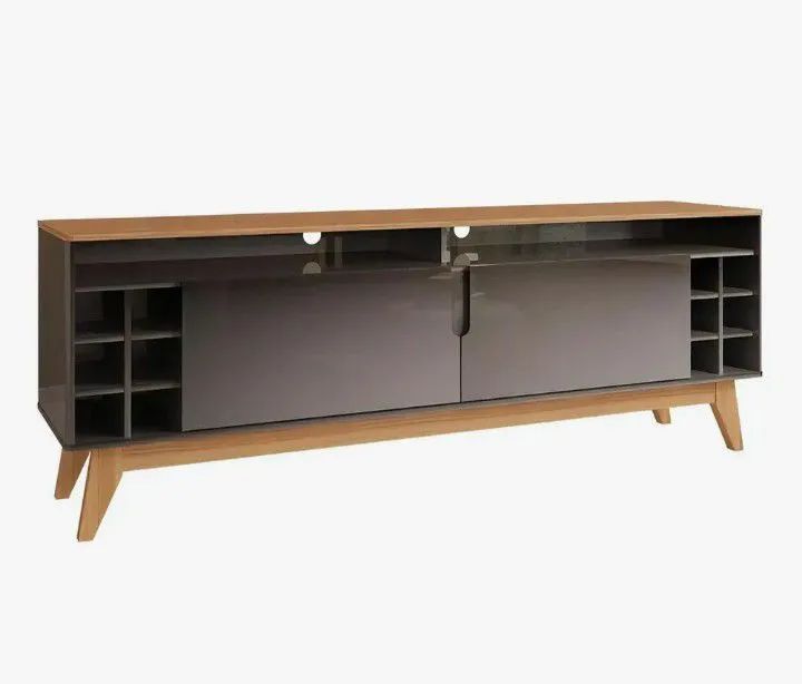 Rack Sala Para Tv Até 60 Polegadas Com Pés Em Madeira Cor Cinza
