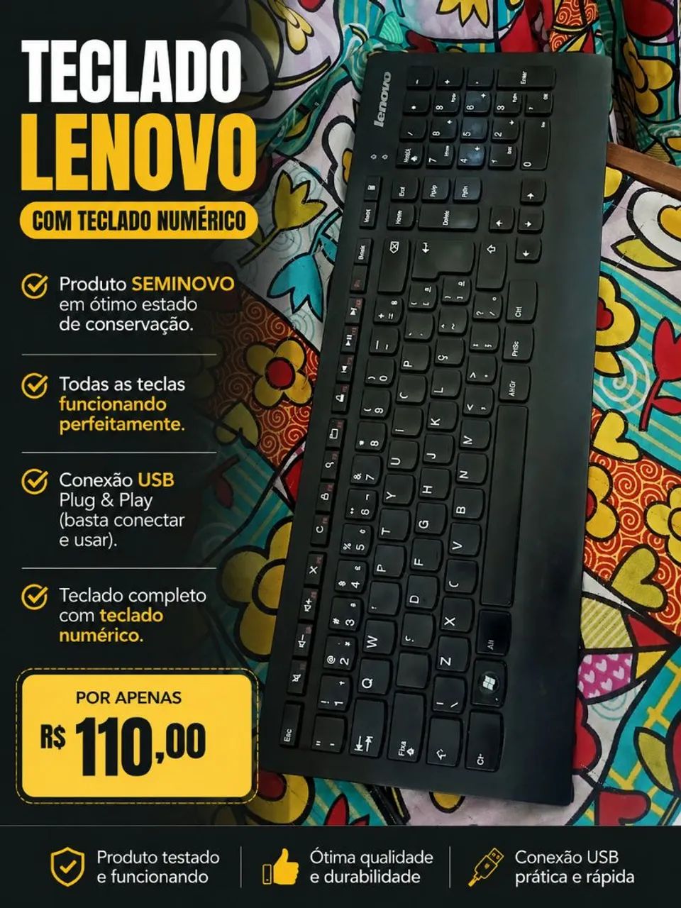 Teclado Lenovo com entrada USB