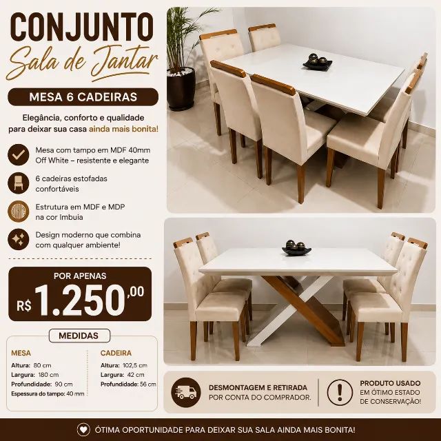 Mesa de jantar 6 lugares