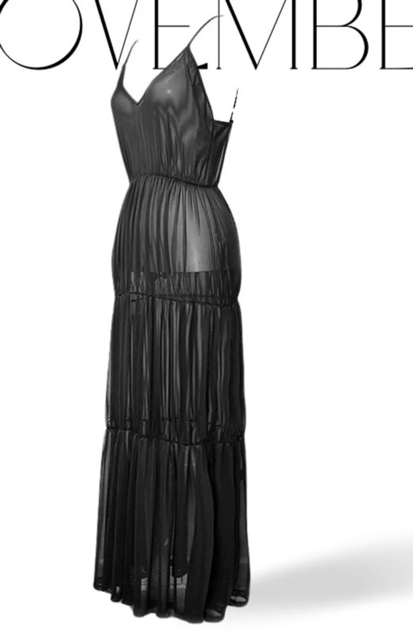 Vestido preto transparente em tule elástico G/GG, decote V - Foto 3
