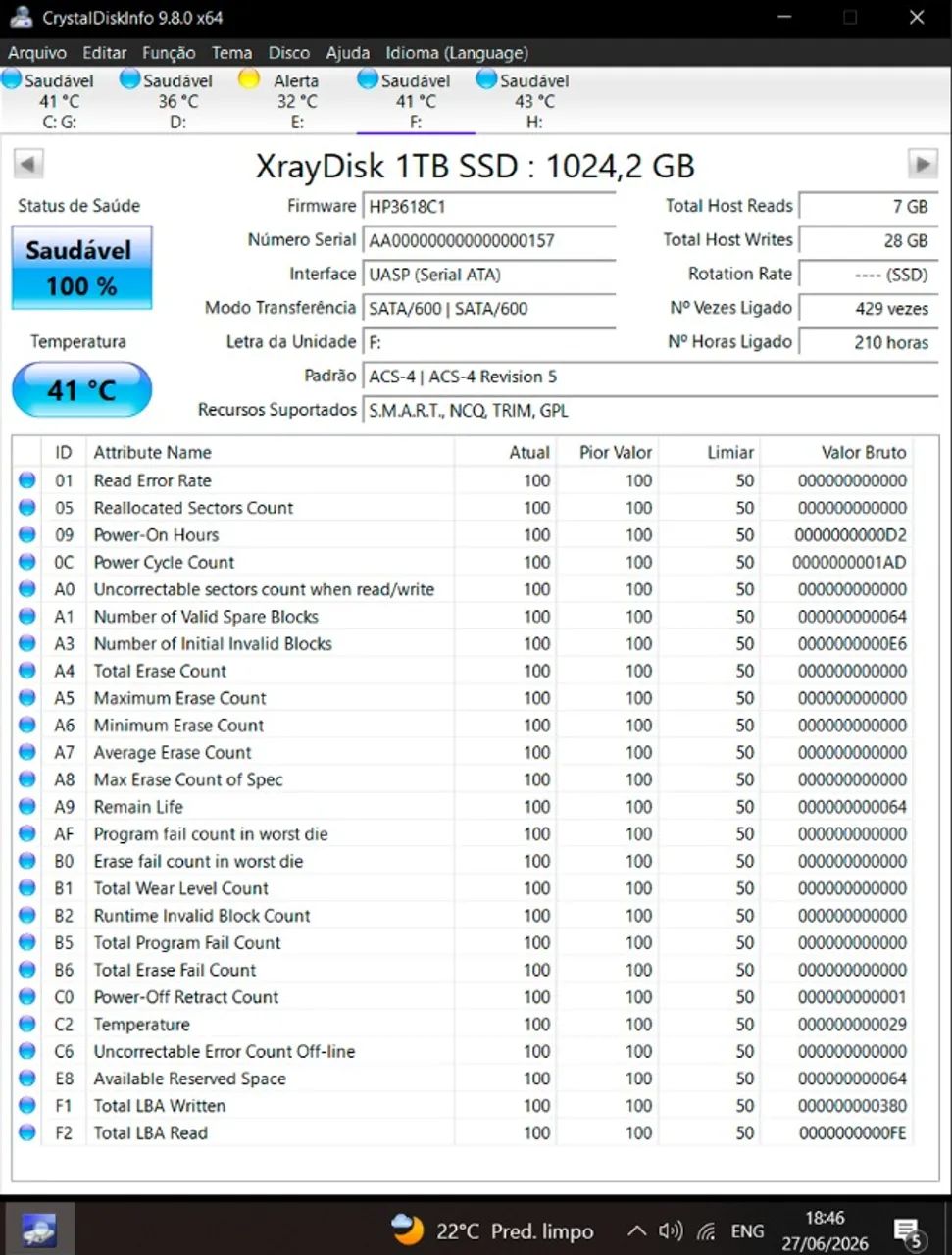 Ssd Xray Disk 1tb 2.5 Pc Notebook 6gb/s - Pouquíssimo uso - Foto 3