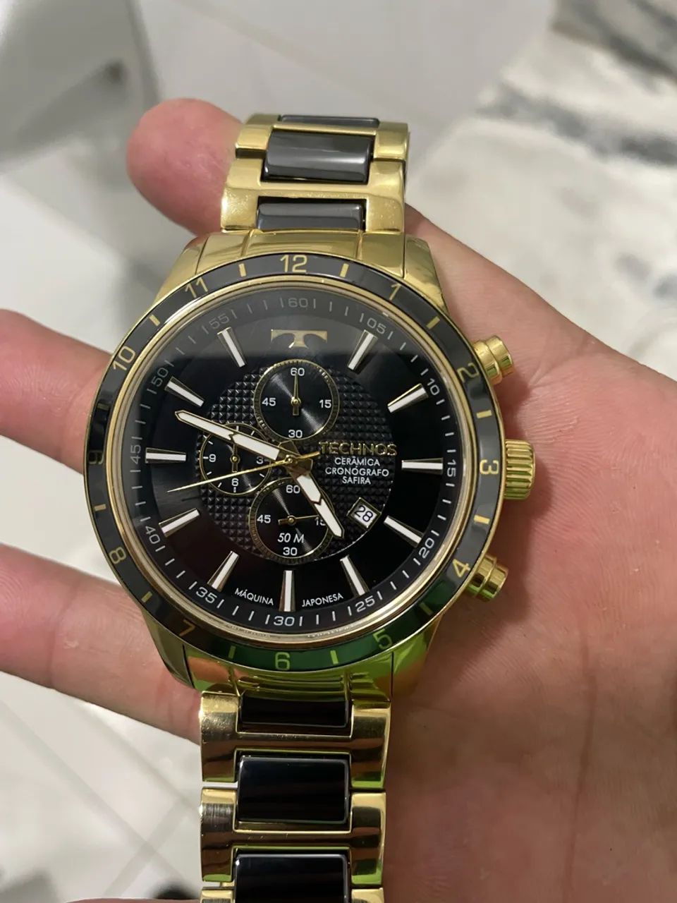 Relógio technos Ceramica cronografico SAFIRA dourado  - Foto 3
