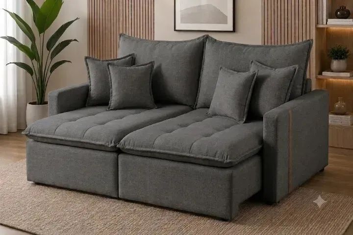 Sofá-Cama Gana Cinza em Linho | Retrátil e Confortável