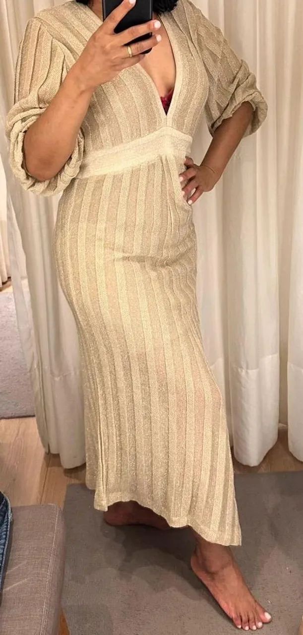 Vestido Tricot Listras Dourado  - Foto 2