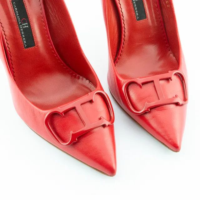 Scarpin Carolina Herrera Initials Insignia 100 Couro - Foto 4