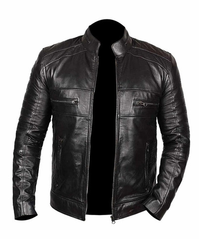 jaqueta preta de couro masculina