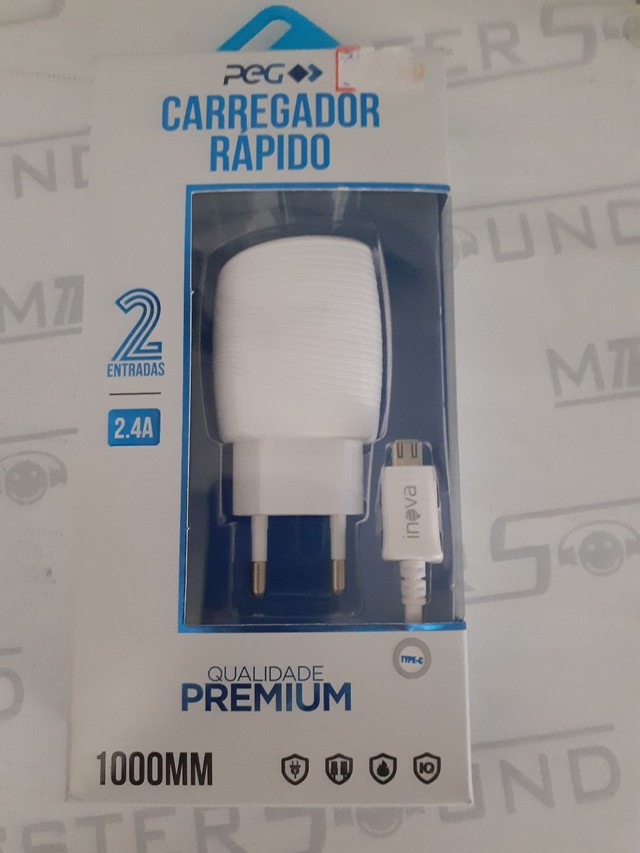 Kit carregador rápido de parede, com 2 entradas usb. Cabo com entrada V8. Novo. - Foto 3
