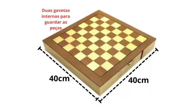 Jogo De Xadrez E Dama Tabuleiro Oficial Madeira 39 Cm Gaveta