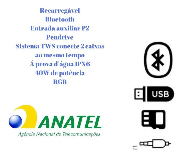 Caixa Som H'maston Tn22 Estéreo Hi-fi Duplo Ipx6 40w - Foto 4