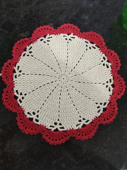 Jogo Americano Crochê Vermelho e Branco