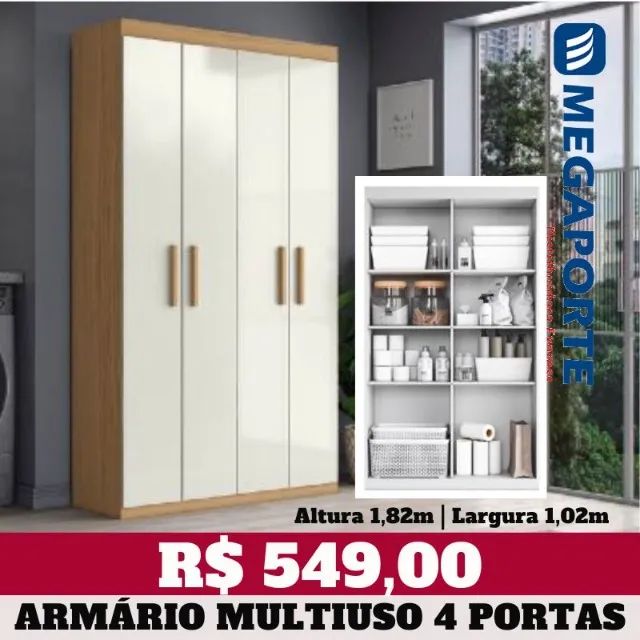 Armário Escritório Multiuso 4 Portas (Novo) Entrega Grátis!