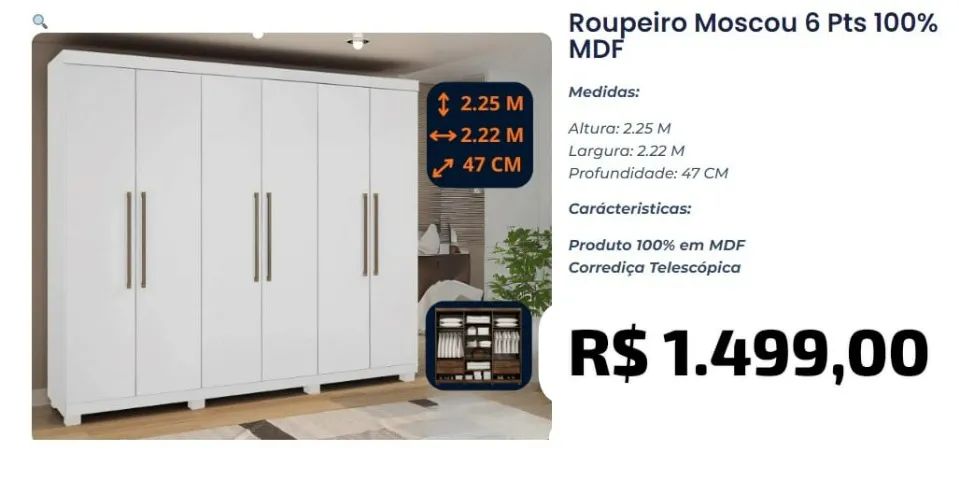 Guarda Roupa Moscou 100% MDF - Foto 2