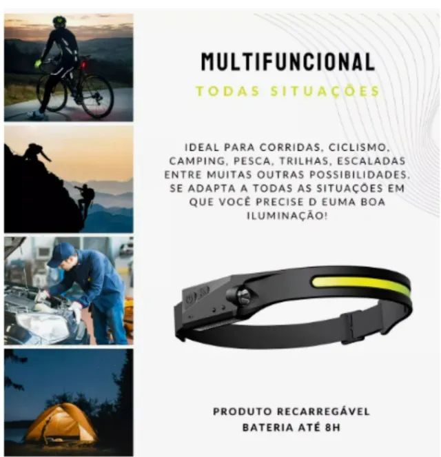 Lanterna De Cabeça Com Sensor Recarregável Resistente A Água Cor da lanterna Preto Cor da  - Foto 3