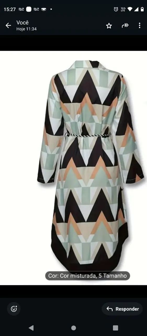 Vestido estampado geométrico com cinto - Foto 3