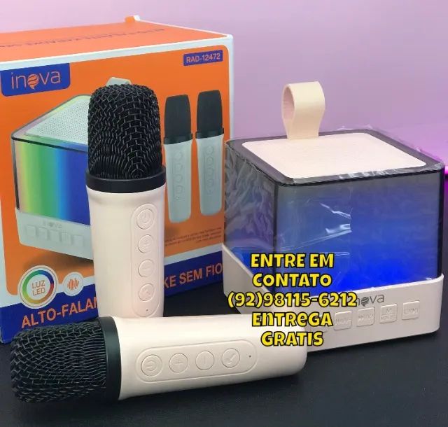 Caixinha de som Karaoke bluetooth com 2 microfones sem fio  - Foto 5