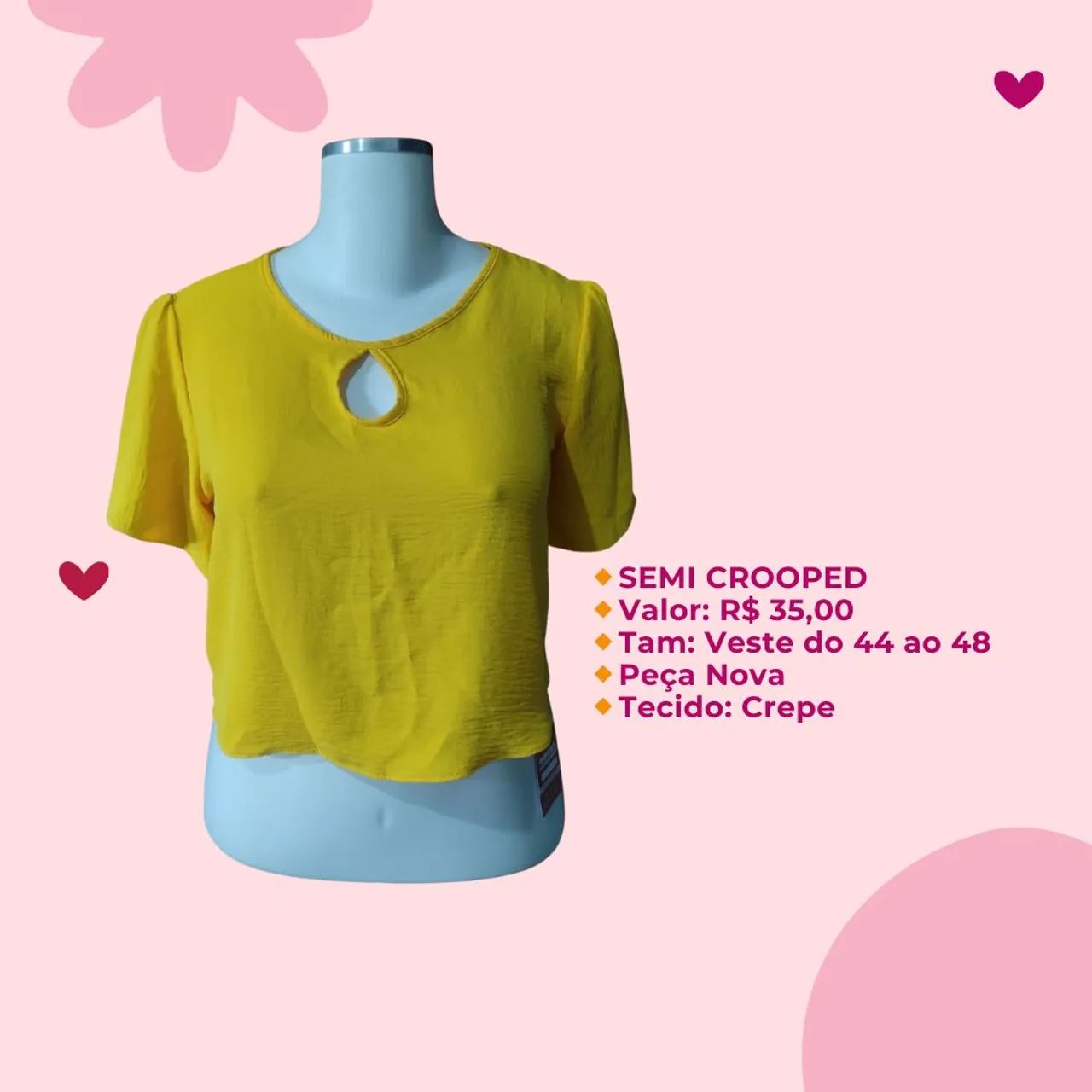 Blusa Cropped Amarela - Tamanho 44 ao 48