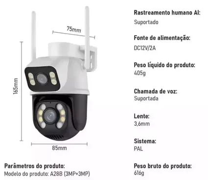 Câmera Segurança Externa Lente Dupla Rastreamento Zoom Wi-Fi 2,4Ghz IP66 App ICSEE z919 - Foto 5