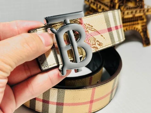 CINTO MASCULINO BURBERRY PREMIUM XADREZ BEGE VS PRETO DUPLAFACE