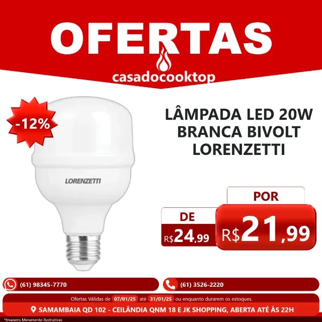 Lâmpada led 20w branca bivolt lorenzetti