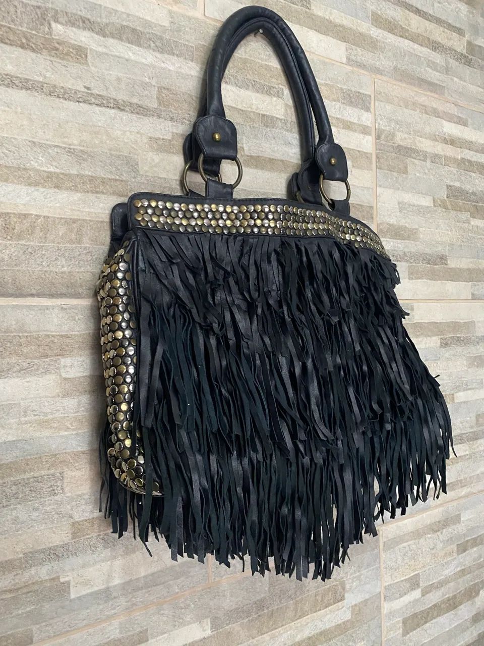 Bolsa de couro da marca Ateen com franja modelo tipo Boho - Foto 3