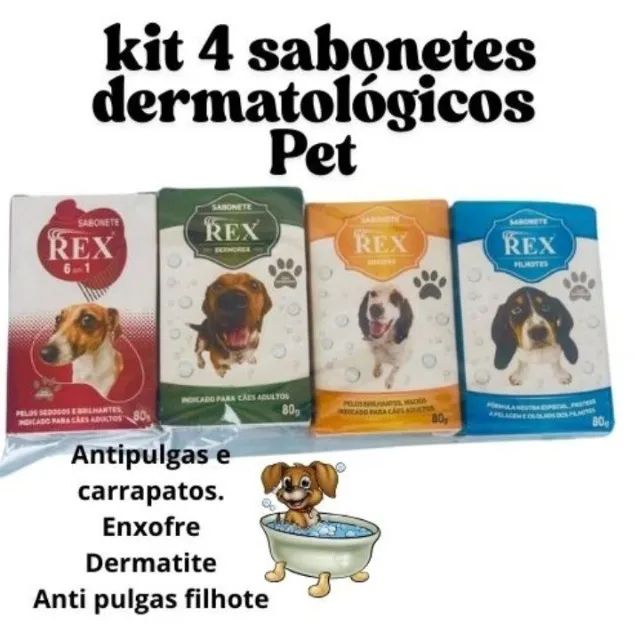 Kit 4 Sabonetes Anti Pulgas Enxofre Dermatite Filhote Doenças Pele