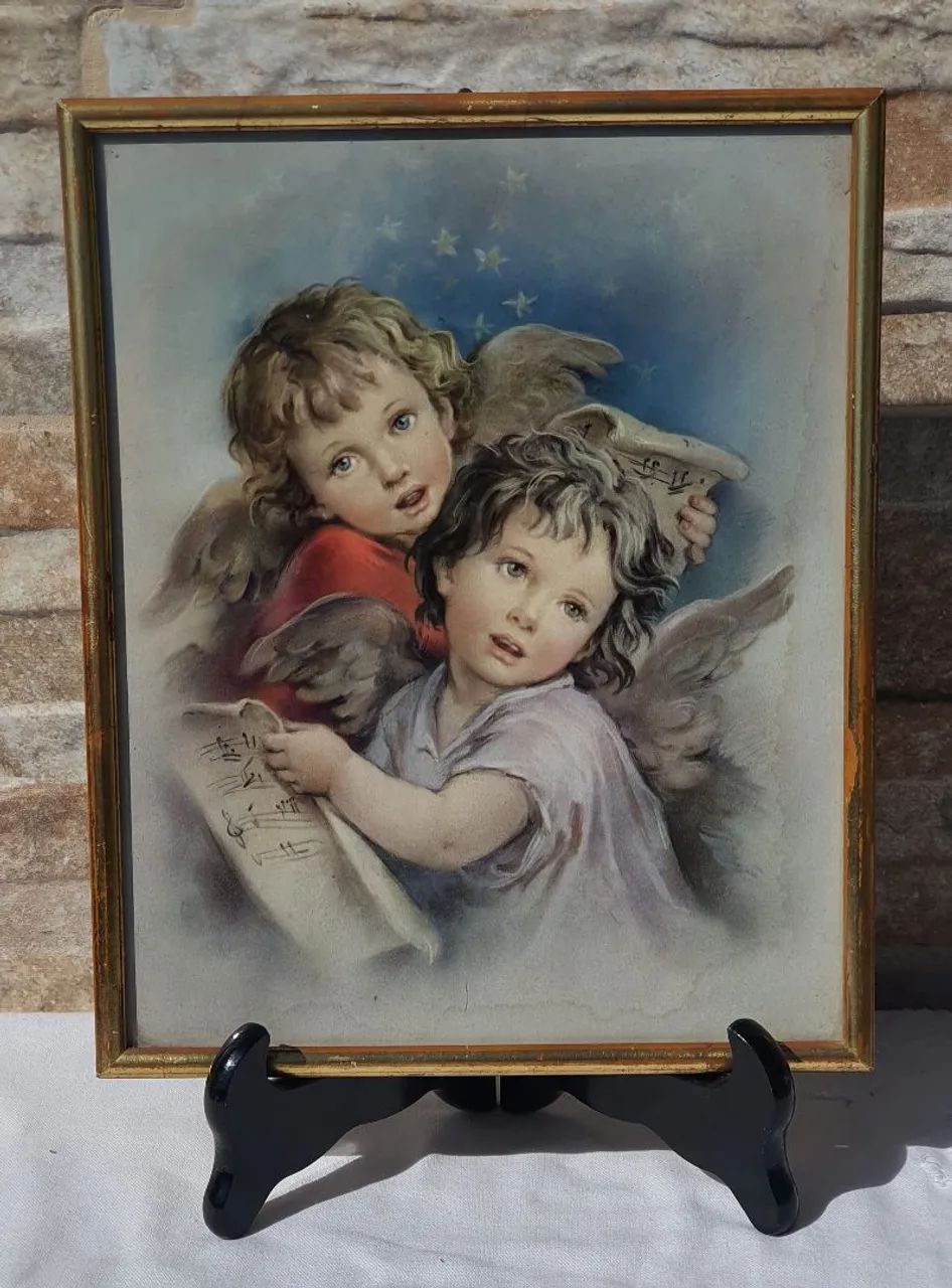 Quadro com gravura vintage de anjos. 
