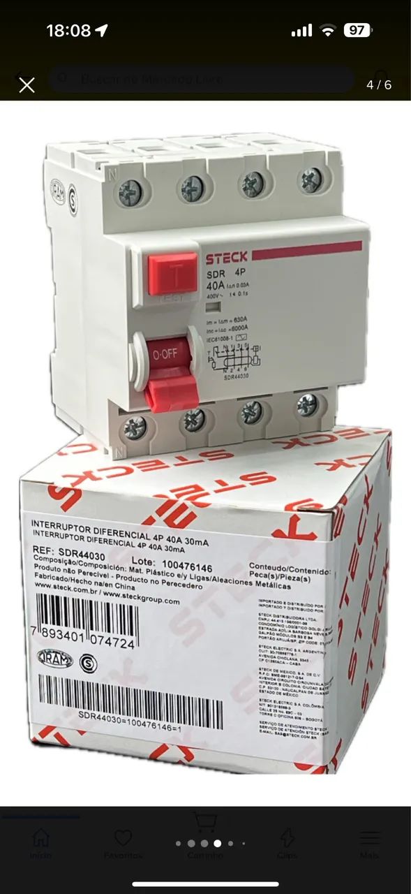Interruptor Diferencial Residual 4P40A SDR 30Ma Steck SDR44030 - Foto 4