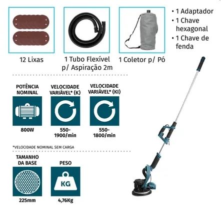 LIXADEIRA PARA PAREDE E TETO 800W 225MM WESCO - WS4463K - Foto 2