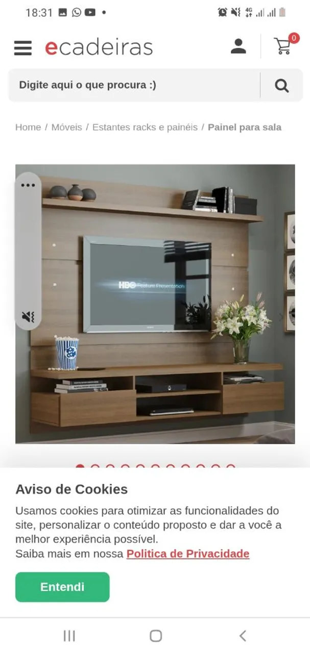 Painel para Sala com Rack e TV