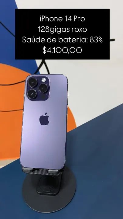 Iphone 14 Pro Roxo 128 GB SAÚDE DA BATERIA 83% - Celulares e