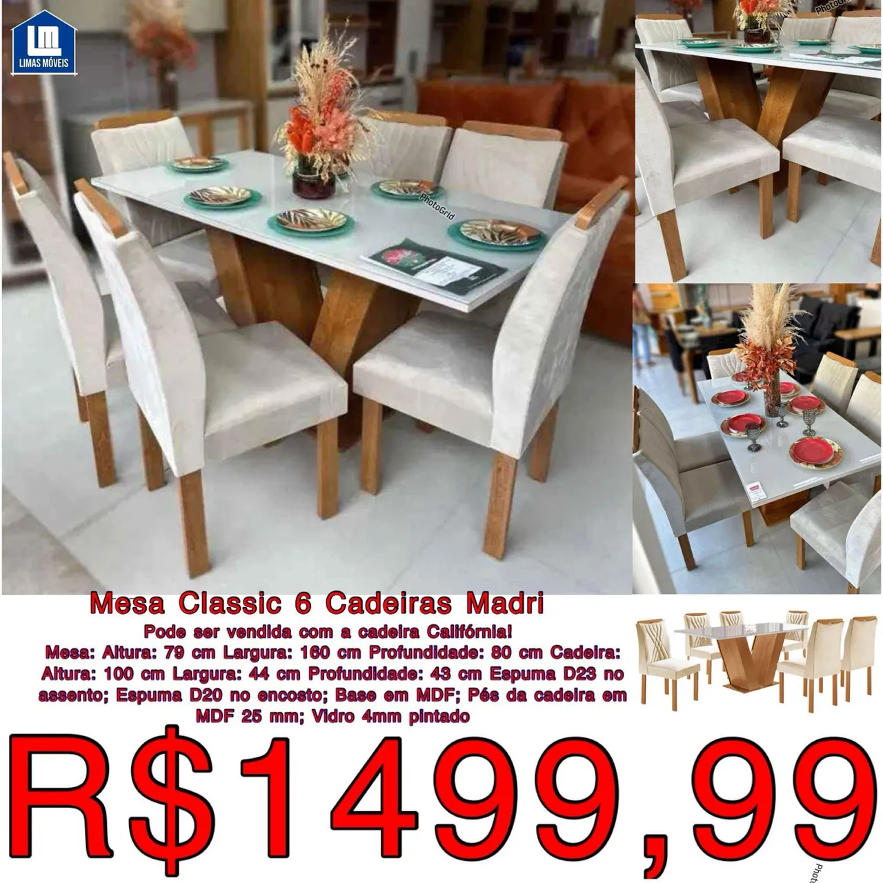 Jogo de Mesa de Jantar e Cadeiras - Novo