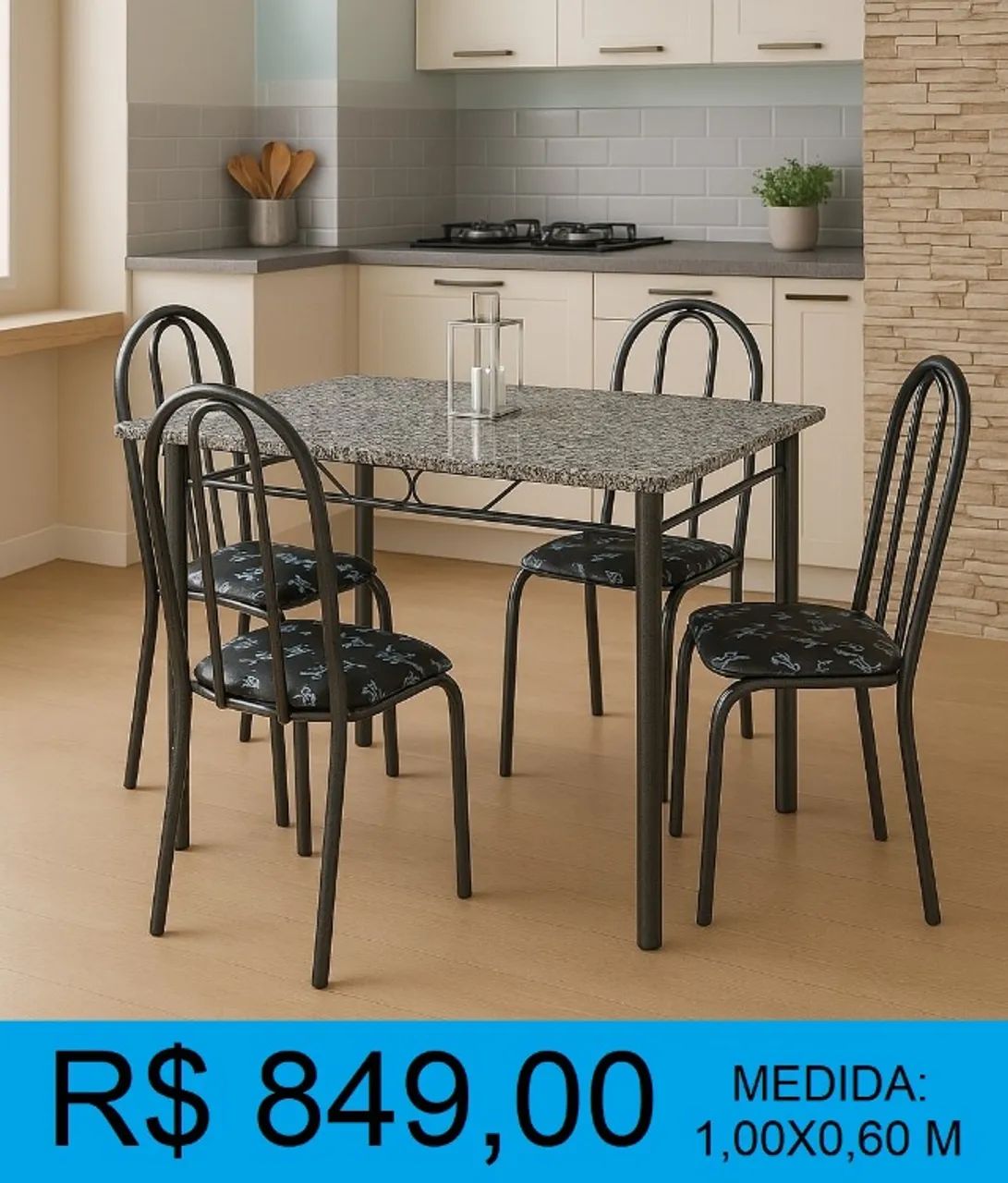 Mesa com 4 cadeiras granito - compre hoje e receba amanhã  - Foto 2